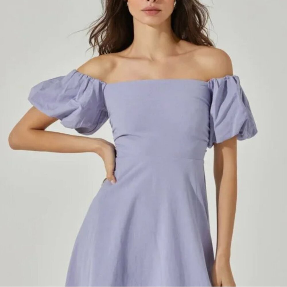 ✨ ASTR The Label Lavender Off-Shoulder Puff Sleeve Midi Dress ✨ - Picture 2 of 10